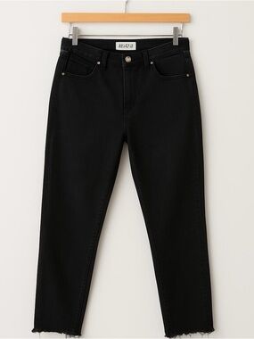 Frame Denim Black Skinny High-Rise Raw Hem Jeans